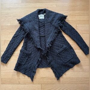 Anthropologie Angel Of The North Black Fringed Open-Front Cardigan